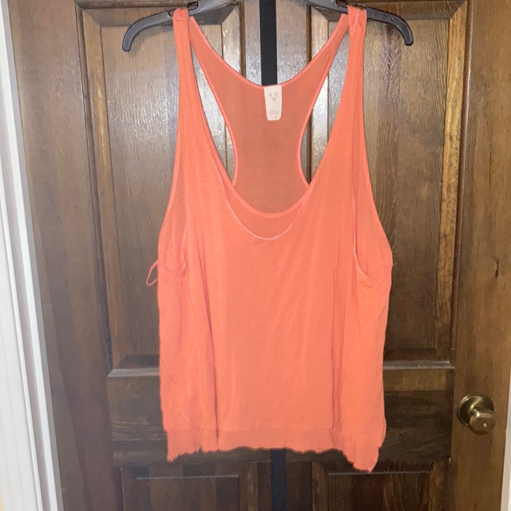 We The Free Coral-Orange Color Relaxed Racer Back Athletic Workout Tank Top